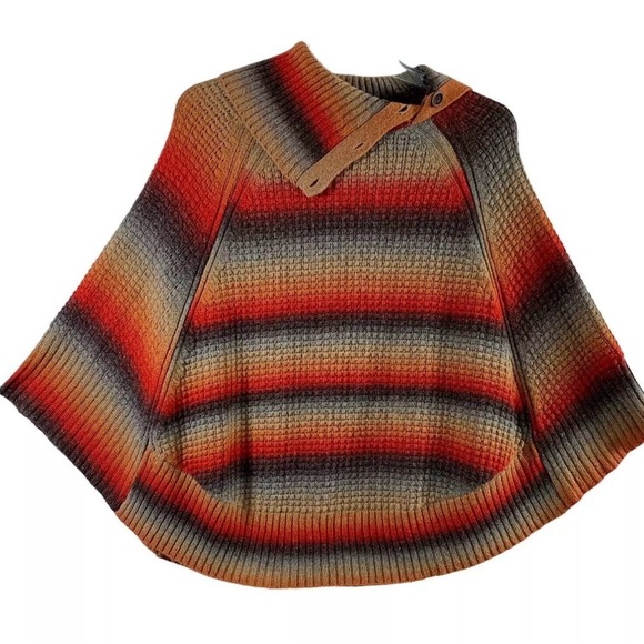 Democracy Sweaters - 🤩 NEW ITEM Democracy Poncho L XL Knit Orange Gray Brown Sweater Cape Wool Blend